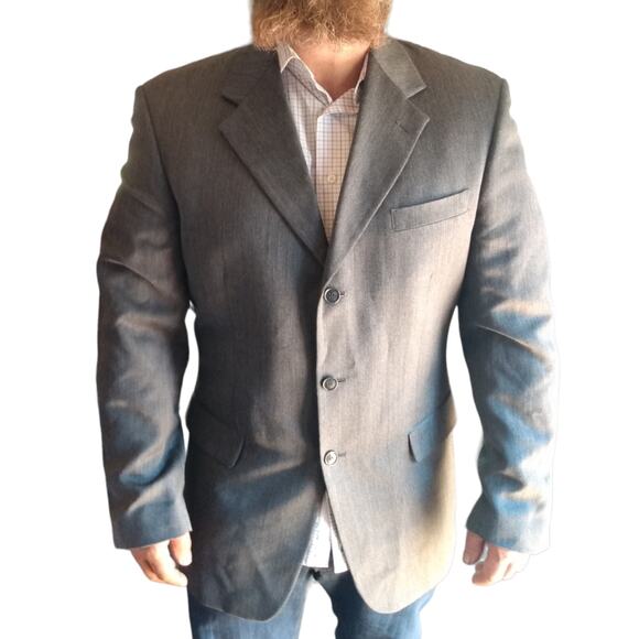 Vntg Nipon Gold Mens Gray Wool Blend Blazer 42L Classic 3 Button Career Jacket - Picture 1 of 10